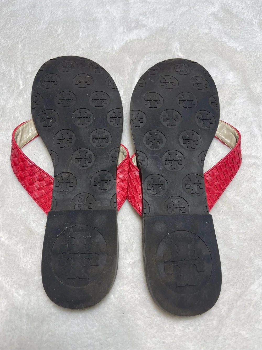 Tory Burch Red Woven Logo Toe-Post Sandals Size 40